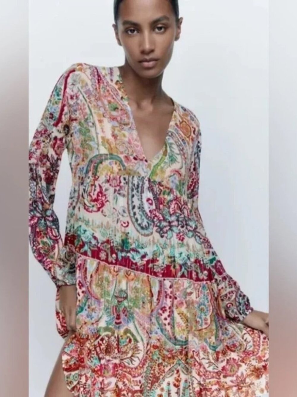ZARA BOHO METALLIC THREAD PRINTED DRESS - Picture 9 of 10